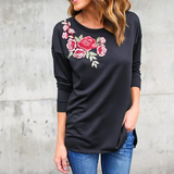 Solid Color Embroidered Long-Sleeved T-Shirt
