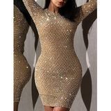 Sexy Round Neck Long Sleeve Sequin Dress