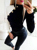 Solid Color Fashion Sexy Color Matching Button Long-Sleeved T-Shirt
