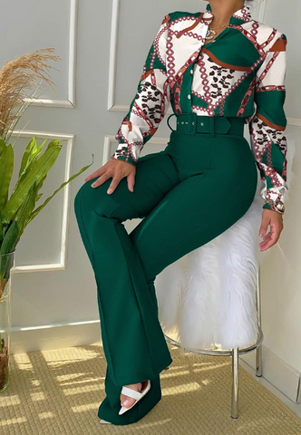 Sexy Print Long Sleeve Two Piece Suit