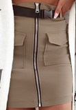 Solid Color Apricot Pocket Zip Pack Hip Skirt