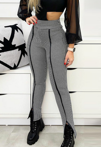 Casual Houndstooth Chain Slim Pants