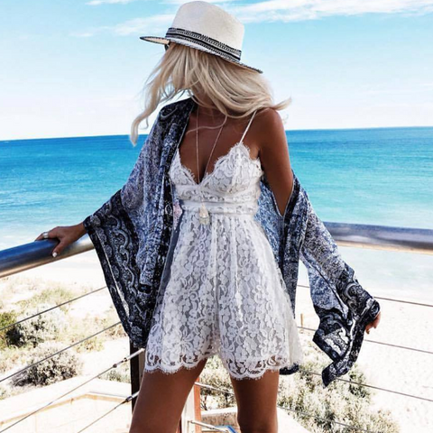Fashion Embroidered Lace Jumpsuit