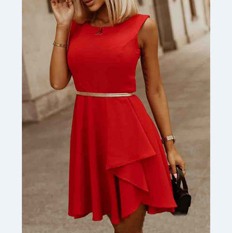 Round Neck Red Sleeveless Dress