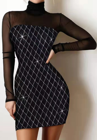 Women Slim Pack Hip Lace Splicing Black Dress