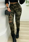 Elegant Camouflage Print Casual Hole Tight Pants