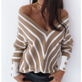 Striped V-Neck Strapless Long Sleeve Sweater
