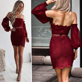 Solid Color Sexy Lace Bag Hip Dress