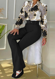 Temperament Printed Long Sleeve Two-Piece Suit Pants