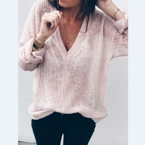 Sexy V-Neck Long-Sleeved Knitted Sweaters