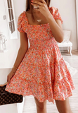 Short Sleeve Women's Floral Print High Waist Dress