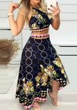 Sexy Printed Sleeveless Two Piece Dress