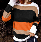 Round Neck Long-Sleeved Color-Block Knitted Sweater