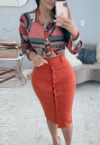 Casual Printed Long Sleeve High Waist Two Piece Suit