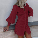 Long Sleeve Women'S Solid Color V-Neck Sexy Bag Hip Dress