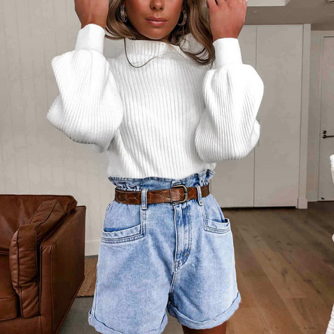 Stand Collar Fashion Solid Color Long Sleeve Top