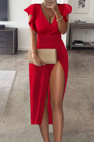 Women's V-Neck Sexy Red Dress