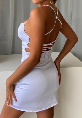 Sling Sexy Solid Color Backless White Dress