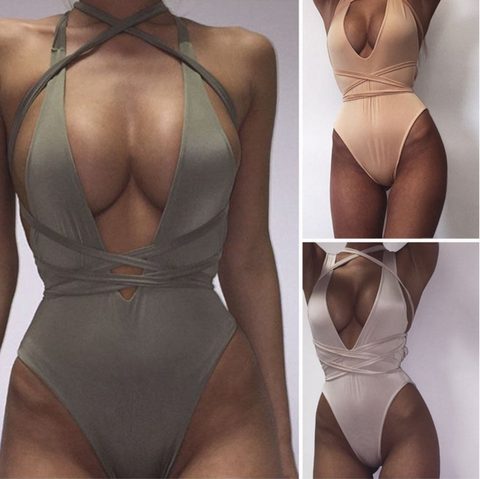 Solid color sling bandage piece swimsuit
