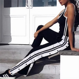 Design Side Split Black and White Striped Trousers