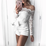 Fashion Sexy Off-Shoulder Lace Long Sleeve Jumpsuit
