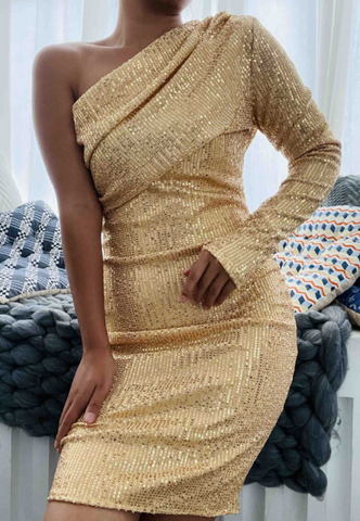 Solid Color Temperament Sexy Long Sleeve Dress
