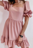 Solid Color Short Sleeve Loose High Waist Dress