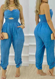 Casual Women's Blue Sleeveless Jumpsuit