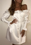 White Puff Sleeve Off-Shoulder Long Sleeve Dress