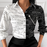 Slim Chiffon Printed Letter Long Sleeve Shirt Top