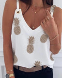 Casual Sleeveless Sling V-Neck Pineapple Print Vest Tops