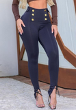 Double-Breasted Skinny Slit Pants