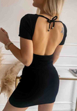 Skinny Women Short Sleeve Black Dress