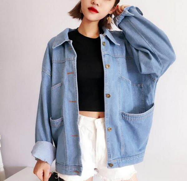 Solid Color Long-Sleeved Denim Jacket – wensoal