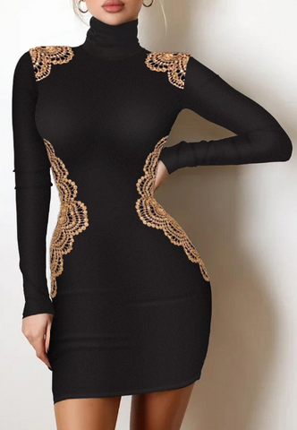 Solid Color Lace Skinny Long Sleeves High-Necked Dress
