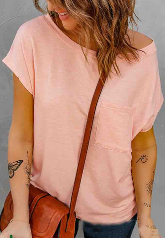 Pink Women's Short Sleeve Off Shoulder Casual T-Shirt