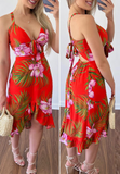 Women's Sexy Red Print Sleeveless Dress