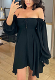 One-Shoulder Black Sexy Long Sleeve Dress
