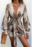 Fashion Print V-Neck High Waist Long Sleeve Dress