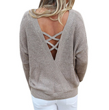 Solid Color Loose Knitting Backless Sweater