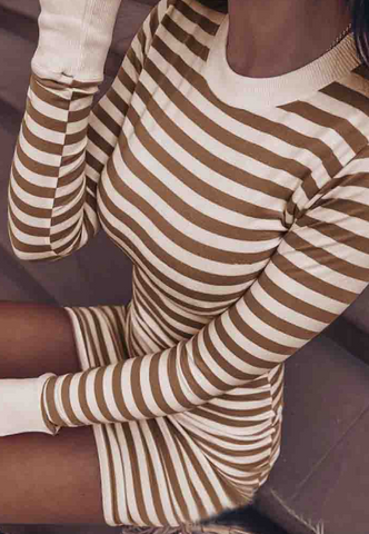 Round Neck Striped Skinny Casual Dress