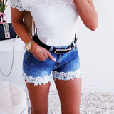 Loose High Waist Lace Denim Shorts