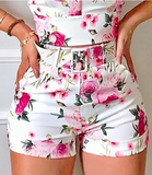 Ladies Floral Deep V Camisole Shorts Two-piece Set