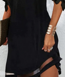 Solid Color Women'S Black Bubble Short Sleeve Dress