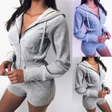 Women Hooded Knitted Long-Sleeved Sports Jumpsuit