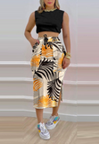 Printed Women's Sleeveless Vest Two-piece Set