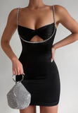 Fashion Temperament Slim Women'S Black Sling Dress