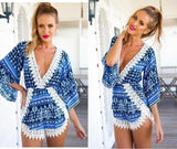 SEXY V-NECK LONG-SLEEVED PRINTED JUMPSUITS HNDH