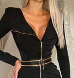 Long Sleeve Women'S Black Zipper Dress