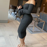 Long Sleeve Solid Color Fashion Tight Dress